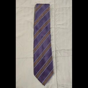 Vintage Henry Jacobson Purple Yellow Striped Neck Tie Handmade Silk/Cotton EUC